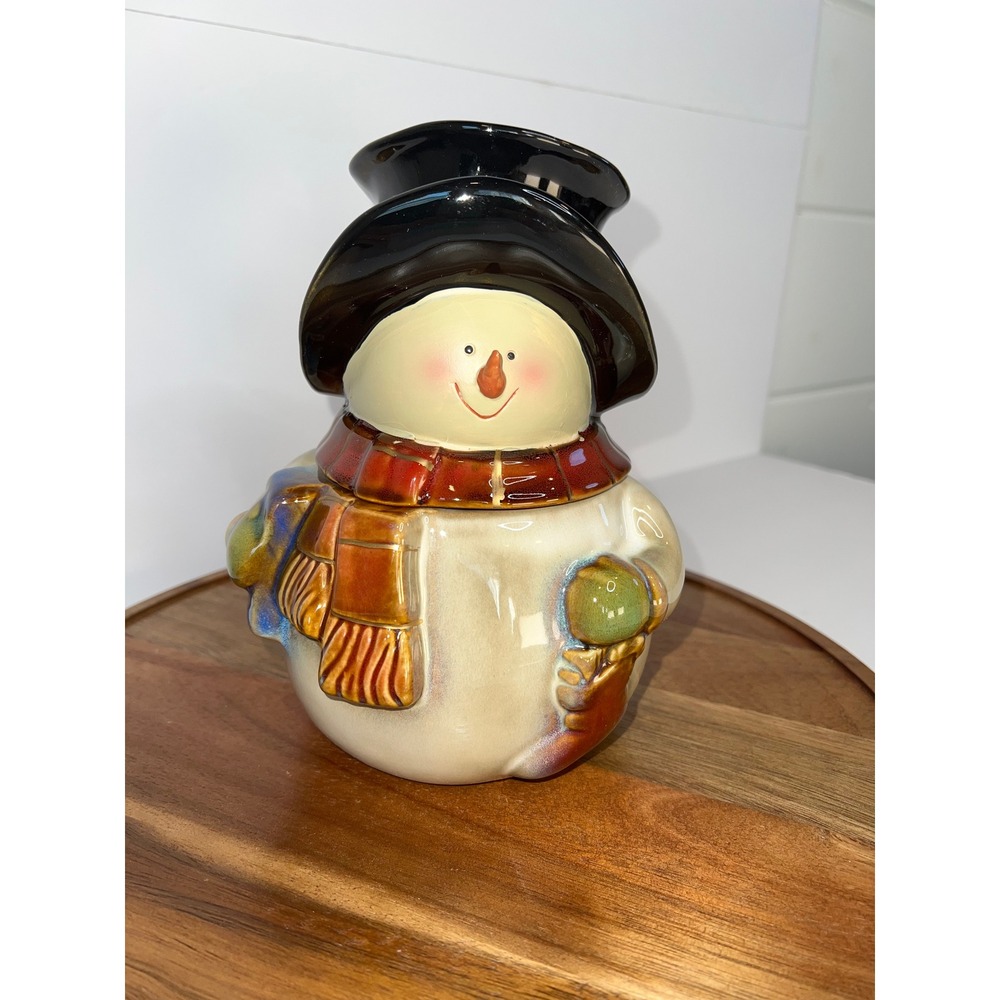 Gibson Everyday Snowman Cookie Jar Lid Ceramic Holiday Winter Treat Storage‎